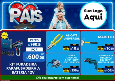 Modelo de Encarte para Encarte A4 Horizontal com o tema Mês Dos Pais para Maquinas e Ferramentas