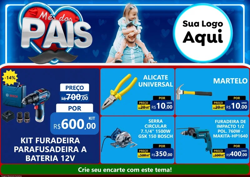 Modelo de Encarte para Encarte A4 Horizontal com o tema Mês Dos Pais para Maquinas e Ferramentas