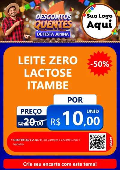 Modelo de Cartaz para Cartaz A4 Vertical com o tema Descontos Quentes de Festa Junina para Frios e Laticínios