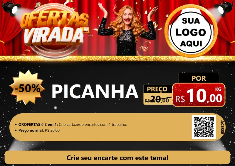 Modelo de Cartaz para Cartaz A4 Horizontal com o tema Ofertas da Virada para Açougue
