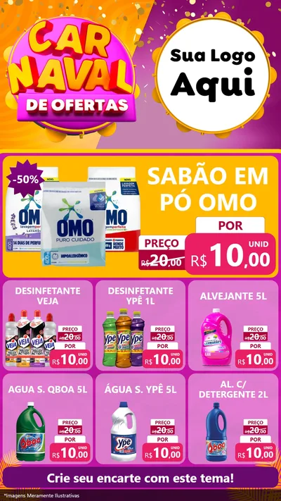 Modelo de Rede Social para Stories com o tema Carnaval de Ofertas para Produtos de Limpeza