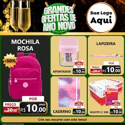 Modelo de Rede Social para Feed Facebook com o tema Grandes Ofertas de Ano Novo para Papelaria