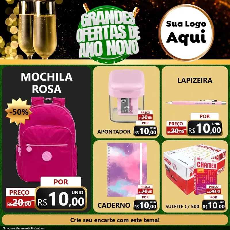 Modelo de Rede Social para Feed Facebook com o tema Grandes Ofertas de Ano Novo para Papelaria