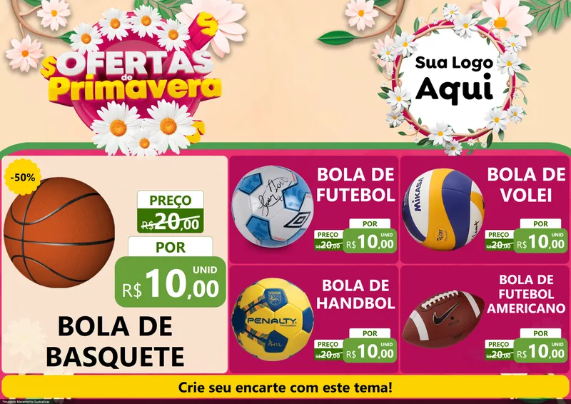 Modelo de Encarte para Encarte A4 Horizontal com o tema Ofertas de Primavera para Artigos Esportivos