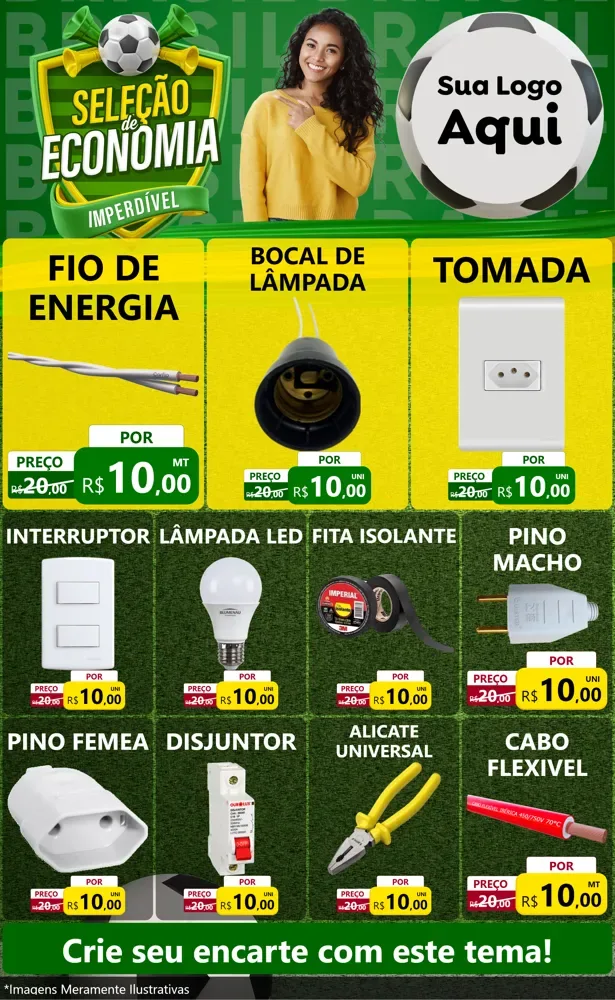 Modelo de Encarte para Encarte Grande com o tema Seleção de Economia - Copa para Materiais Elétricos