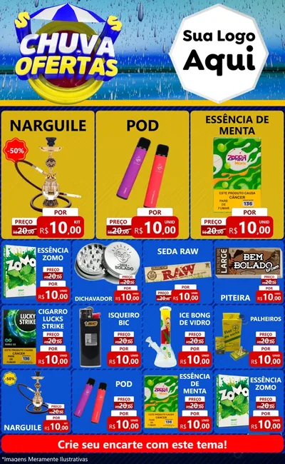 Modelo de Encarte para Encarte Grande com o tema Chuva de Ofertas para Tabacaria