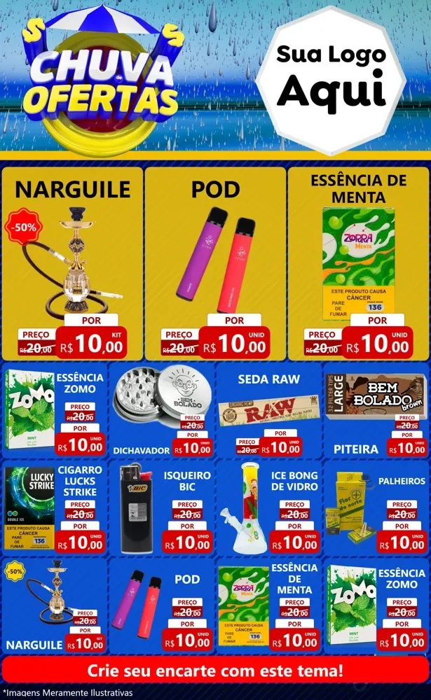 Modelo de Encarte para Encarte Grande com o tema Chuva de Ofertas para Tabacaria