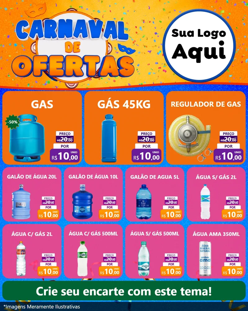 Modelo de Rede Social para Feed Instagram com o tema Carnaval de Ofertas para Água e gás