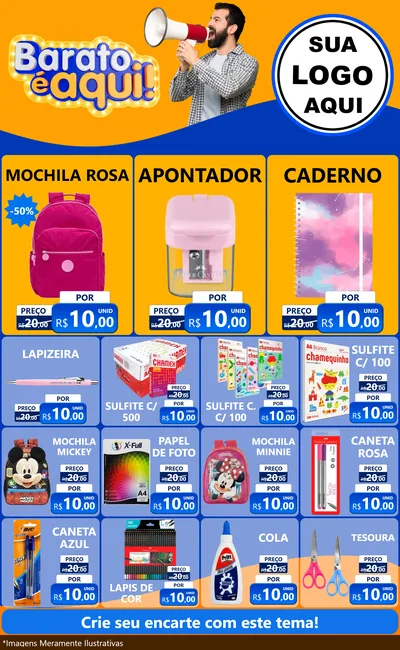 Modelo de Encarte para Encarte Grande com o tema Barato é aqui para Papelaria