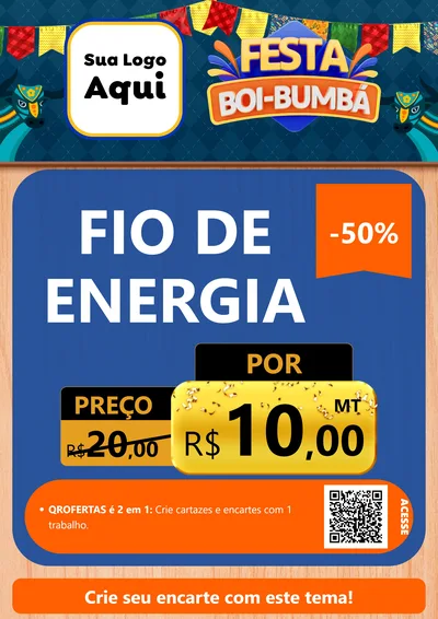 Modelo de Cartaz para Cartaz A4 Vertical com o tema Festa Boi Bumbá para Materiais Elétricos