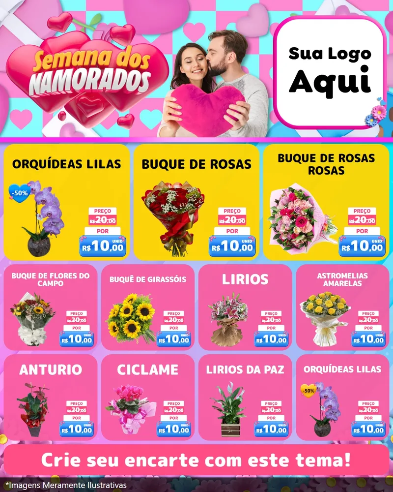 Modelo de Rede Social para Feed Instagram com o tema Semana dos Namorados para Floricultura e jardim