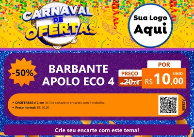 Modelo de Cartaz para Cartaz A4 Horizontal com o tema Carnaval de Ofertas para Armarinho e Aviamentos