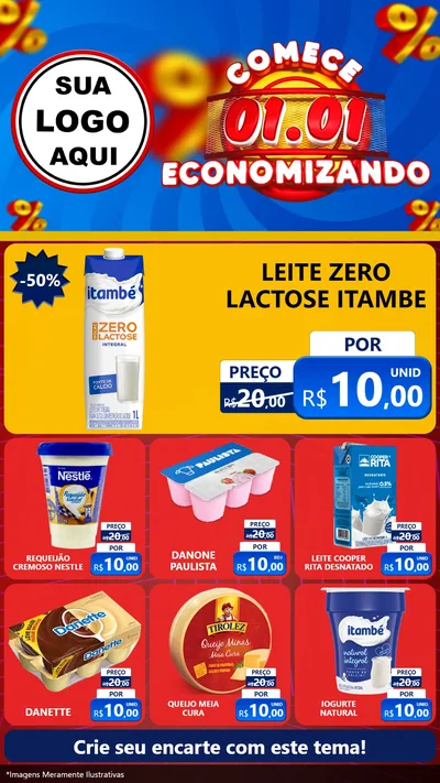 Modelo de Rede Social para Stories com o tema Comece 1º de Janeiro Economizando para Frios e Laticínios