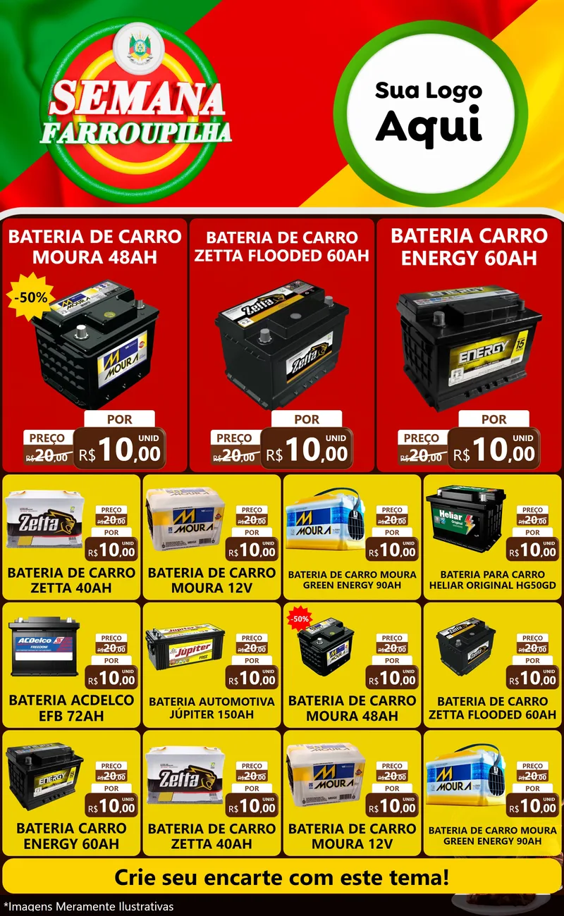 Modelo de Encarte para Encarte Grande com o tema Semana Farroupilha para Baterias Elétricas