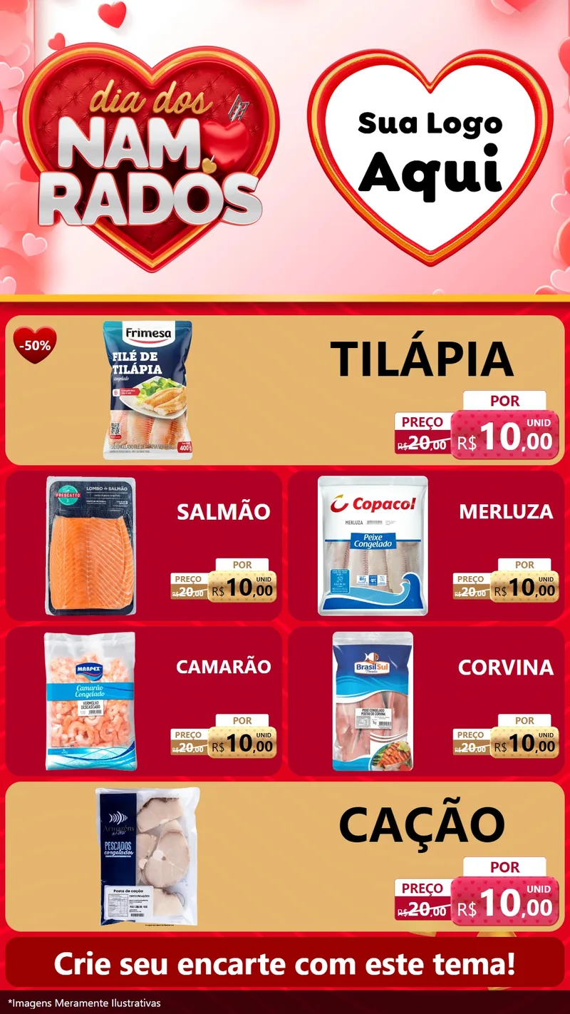 Modelo de TV para TV Vertical com o tema Dia dos Namorados para Peixaria