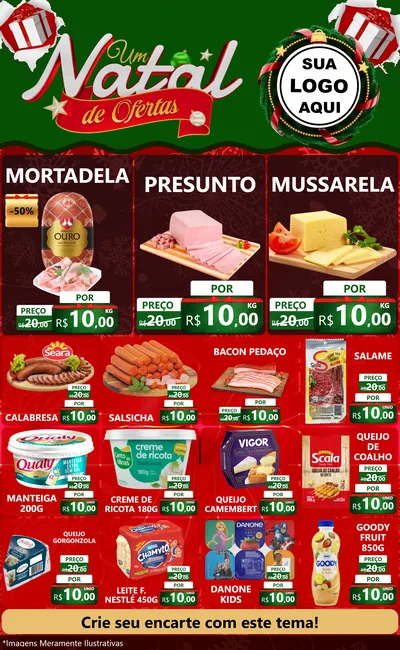 Modelo de Encarte para Encarte Grande com o tema Um Natal de Ofertas para Frios e Laticínios