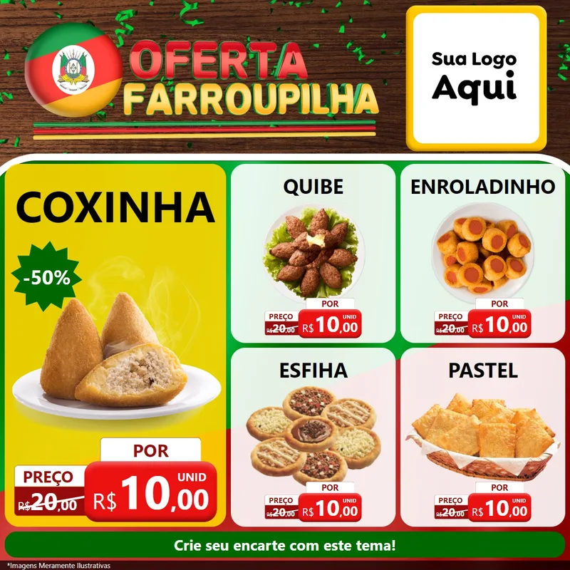 Modelo de Rede Social para Feed Facebook com o tema Oferta Farroupilha para Salgadaria