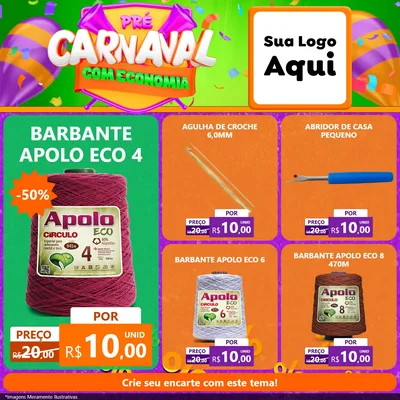 Modelo de Rede Social para Feed Facebook com o tema Pré-Carnaval Com Economia para Armarinho e Aviamentos