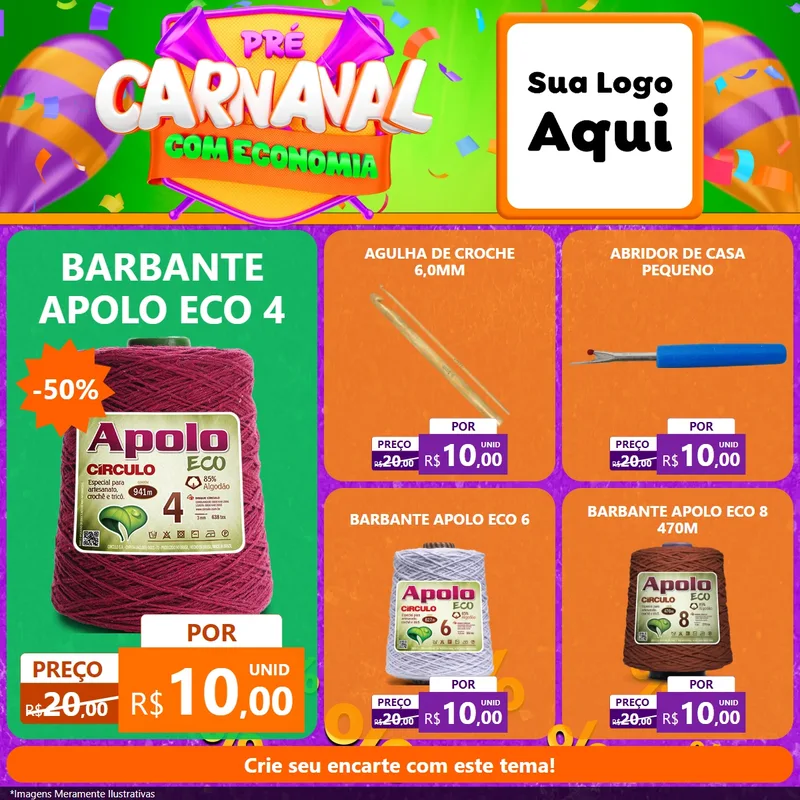 Modelo de Rede Social para Feed Facebook com o tema Pré-Carnaval Com Economia para Armarinho e Aviamentos