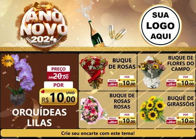 Modelo de Encarte para Encarte A4 Horizontal com o tema Feliz Ano Novo 2027 para Floricultura e jardim