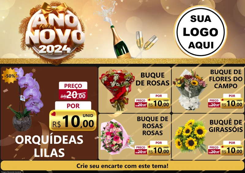 Modelo de Encarte para Encarte A4 Horizontal com o tema Feliz Ano Novo 2027 para Floricultura e jardim