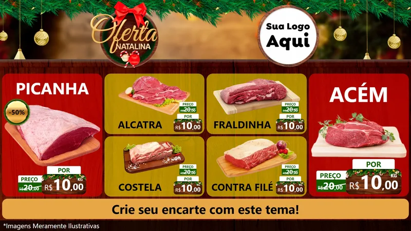Modelo de TV para TV Horizontal com o tema Ofertas Natalina para Açougue