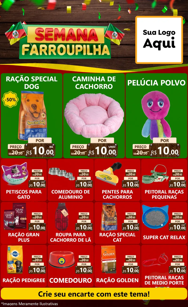 Modelo de Encarte para Encarte Grande com o tema Semana Farroupilha para Pet Shop