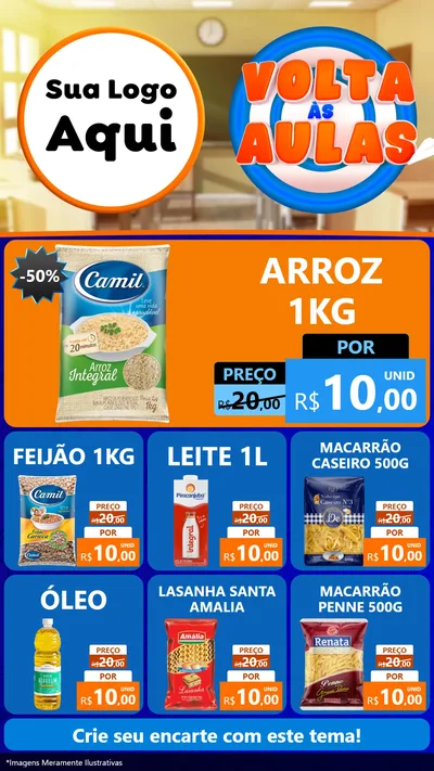 Modelo de Rede Social para Stories com o tema Volta Às Aulas para Supermercado