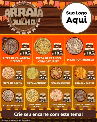 Modelo de Rede Social para Feed Instagram com o tema Arraiá de Julho - Junina para Pizzaria