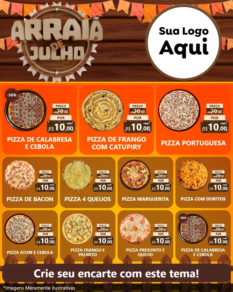 Modelo de Rede Social para Feed Instagram com o tema Arraiá de Julho - Junina para Pizzaria