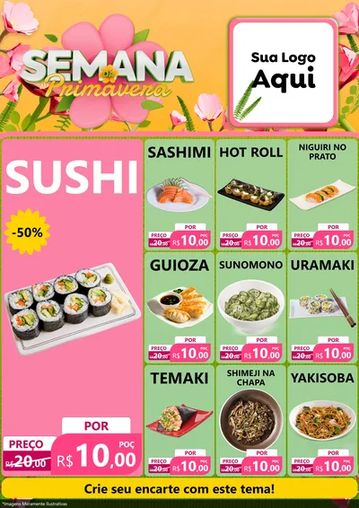 Modelo de Encarte para Encarte A4 Vertical com o tema Semana da Primavera para Comida japonesa