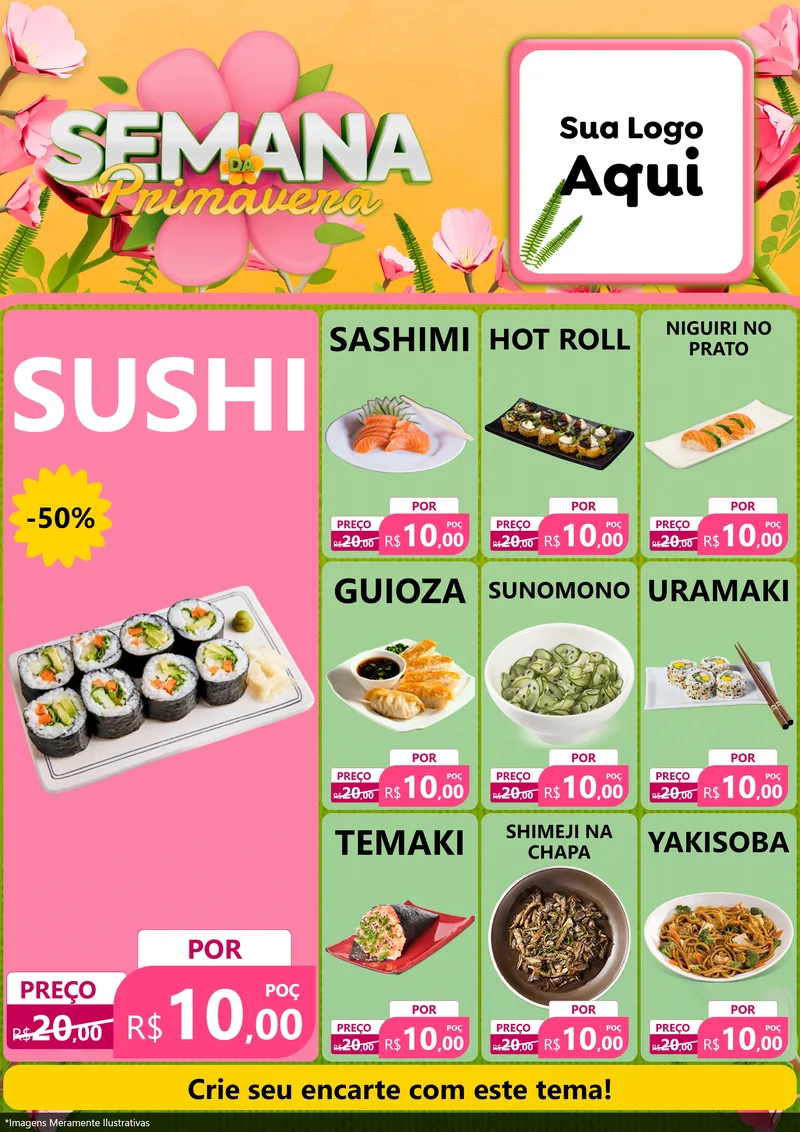 Modelo de Encarte para Encarte A4 Vertical com o tema Semana da Primavera para Comida japonesa