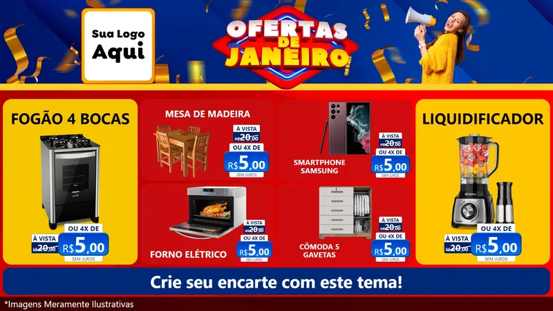 Modelo de TV para TV Horizontal com o tema Ofertas de Janeiro para Móveis e Eletro
