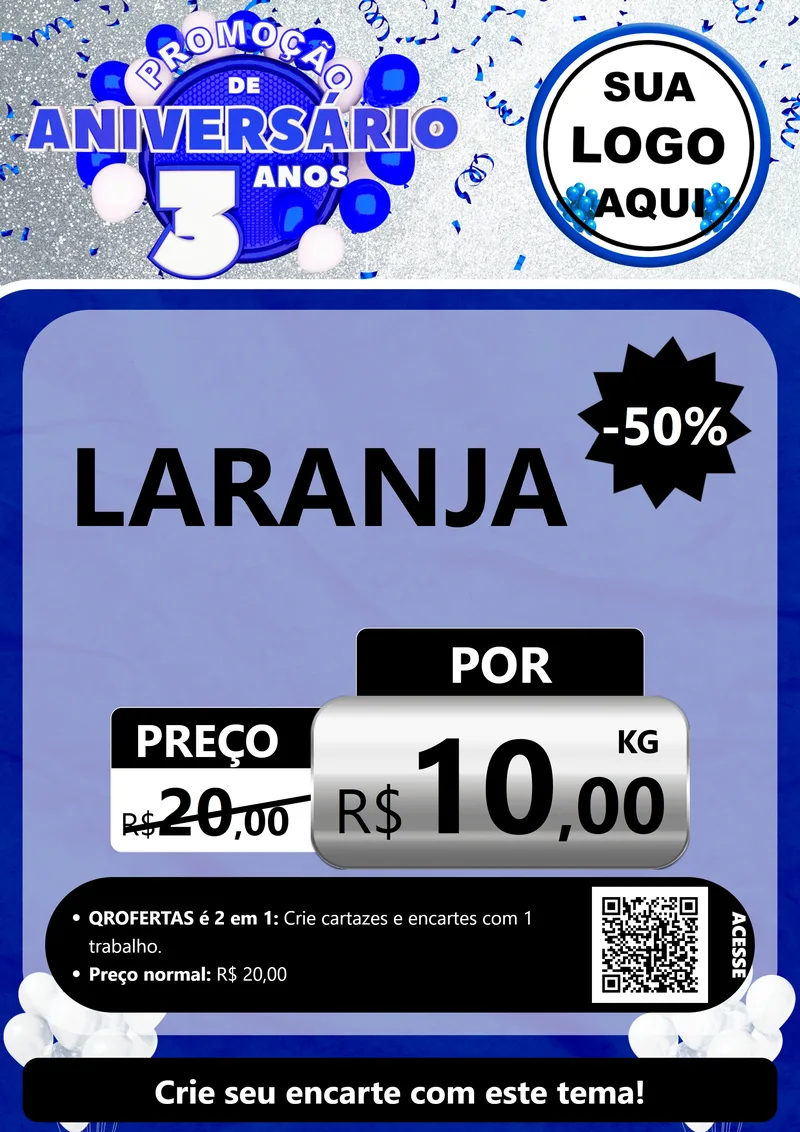 Modelo de Cartaz para Cartaz A4 Vertical com o tema Promoção de Aniversário - 3 Anos para Hortifrúti