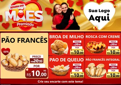 Modelo de Encarte para Encarte A4 Horizontal com o tema Semana das Mães Premiada para Padaria