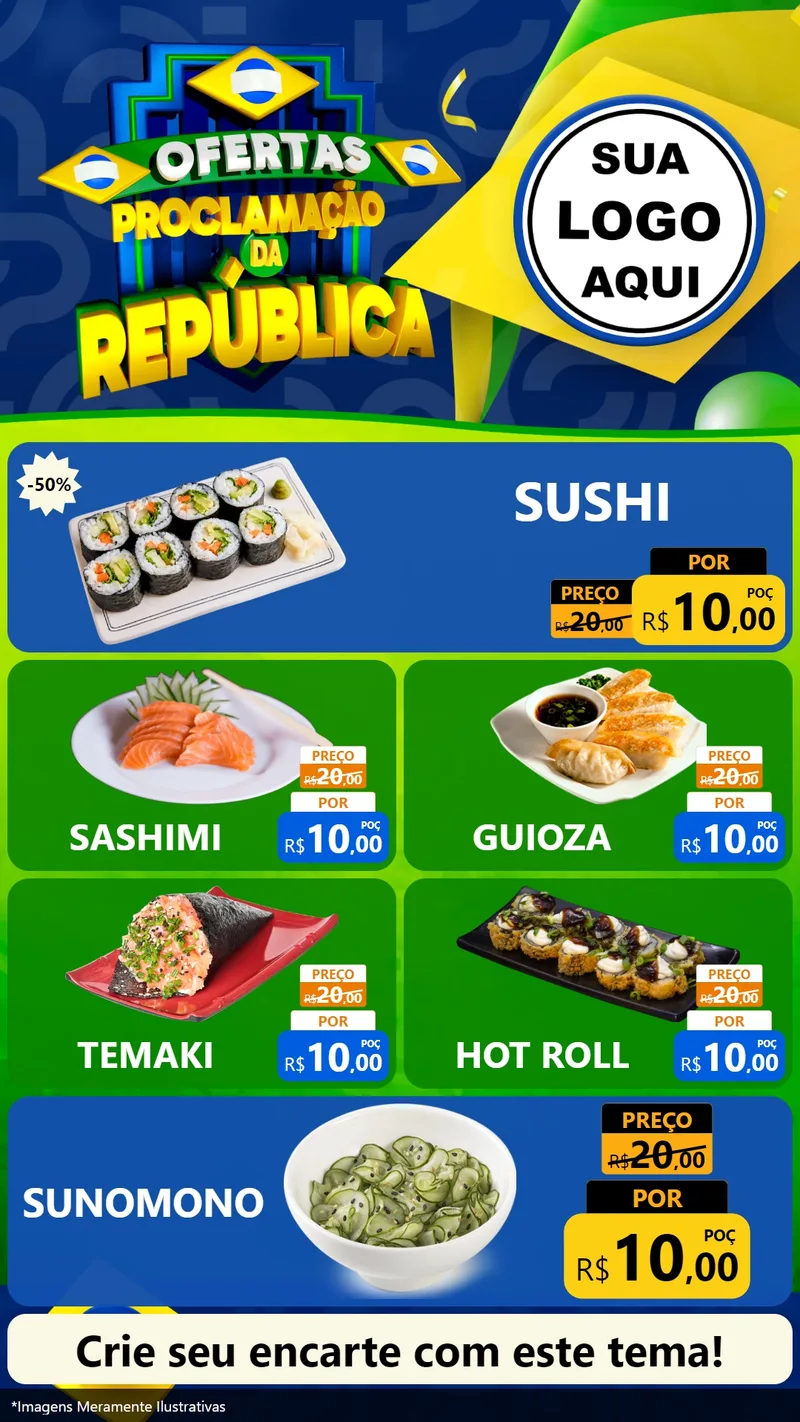 Modelo de TV para TV Vertical com o tema Ofertas Proclamação da República para Comida japonesa
