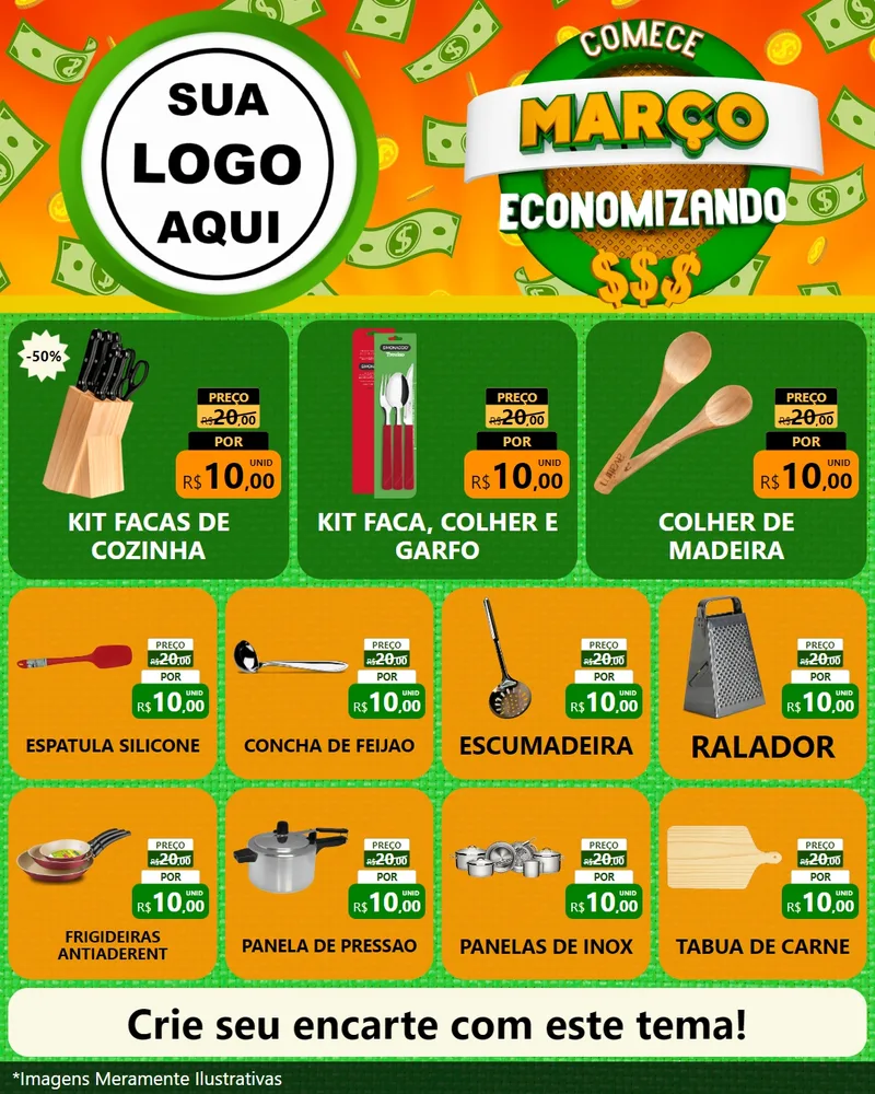 Modelo de Rede Social para Feed Instagram com o tema Comece Março Economizando para Utilidades Domésticas