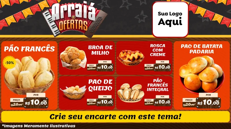Modelo de TV para TV Horizontal com o tema Arraiá de Ofertas - Junina para Padaria