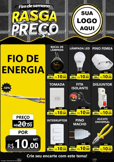 Modelo de Encarte para Encarte A4 Vertical com o tema Fim de Semana Rasga Preço para Materiais Elétricos