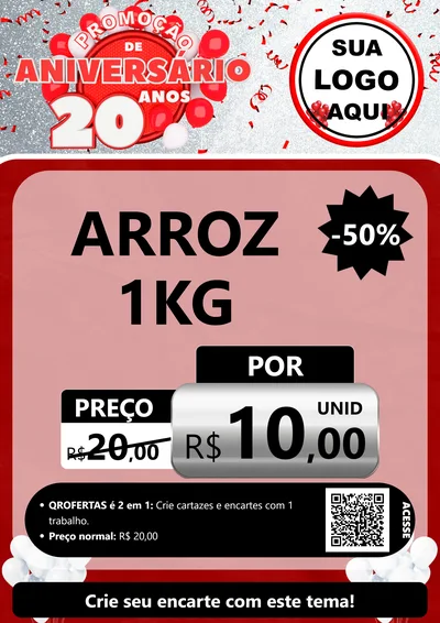Modelo de Cartaz para Cartaz A4 Vertical com o tema Promoção de Aniversário - 20 Anos para Supermercado