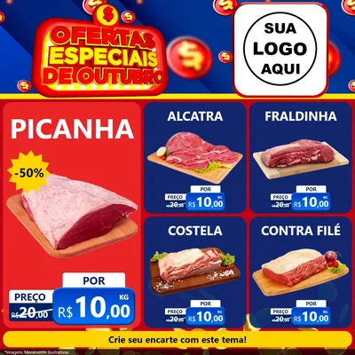Modelo de Rede Social para Feed Facebook com o tema Ofertas Especiais de Outubro para Açougue