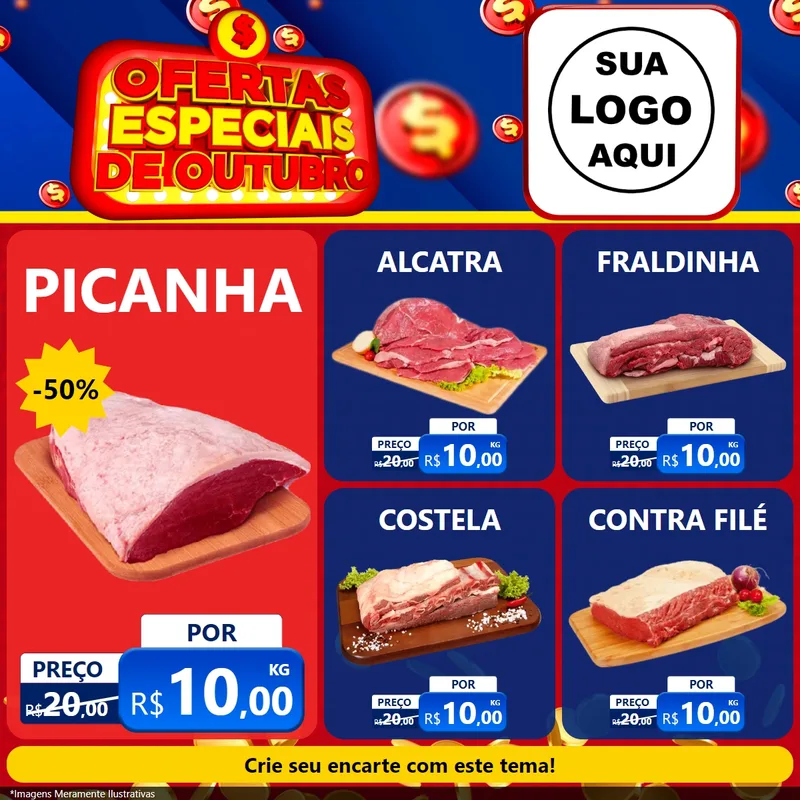 Modelo de Rede Social para Feed Facebook com o tema Ofertas Especiais de Outubro para Açougue