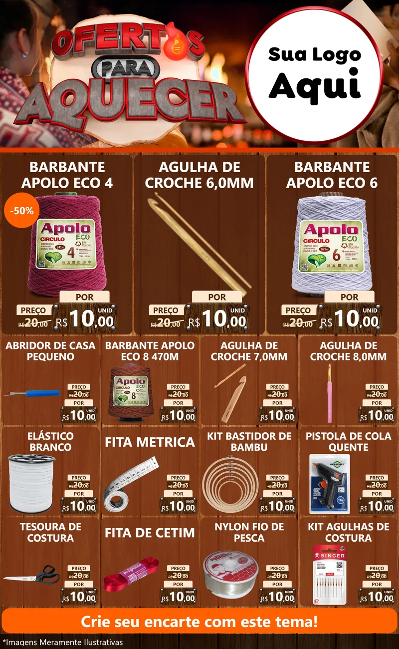 Modelo de Encarte para Encarte Grande com o tema Ofertas Para Aquecer para Armarinho e Aviamentos