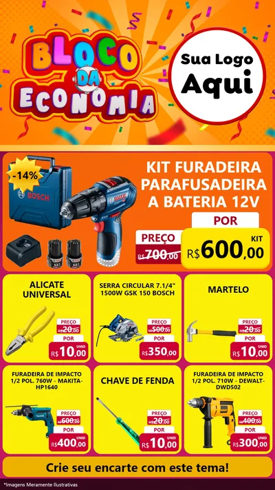 Modelo de Rede Social para Stories com o tema Bloco da Economia para Maquinas e Ferramentas