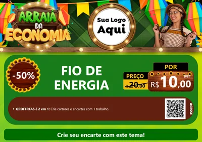 Modelo de Cartaz para Cartaz A4 Horizontal com o tema Arraiá de Economia para Materiais Elétricos