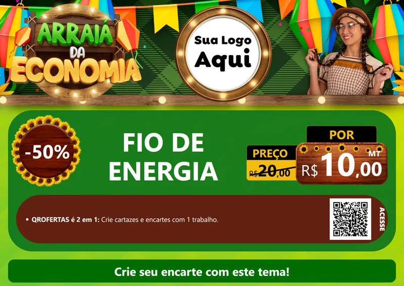 Modelo de Cartaz para Cartaz A4 Horizontal com o tema Arraiá de Economia para Materiais Elétricos