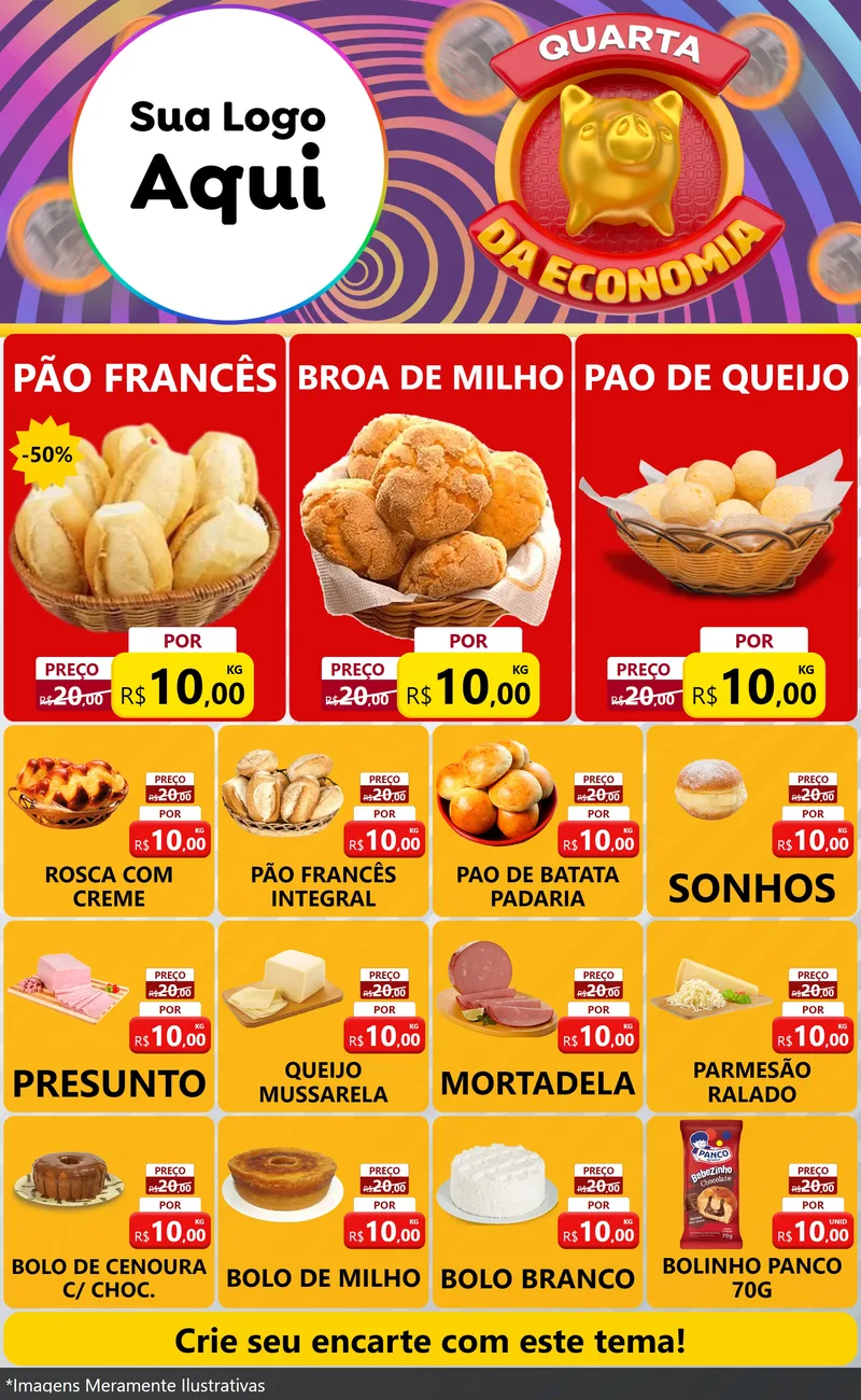 Modelo de Encarte para Encarte Grande com o tema Quarta da Economia para Padaria