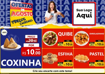 Modelo de Encarte para Encarte A4 Horizontal com o tema Ofertas de Agosto - Preços Incríveis para Salgadaria