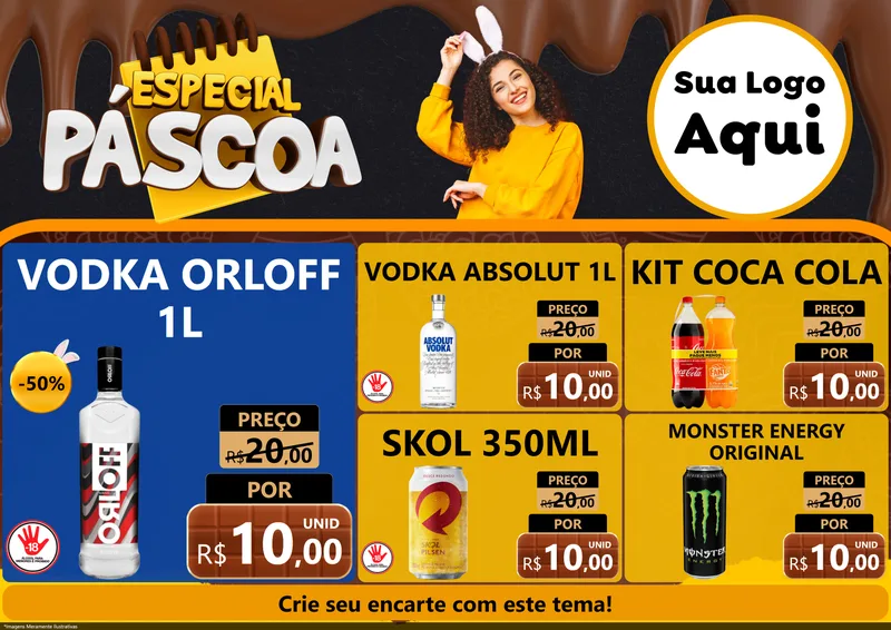 Modelo de Encarte para Encarte A4 Horizontal com o tema Especial Páscoa para Distribuidora de bebidas