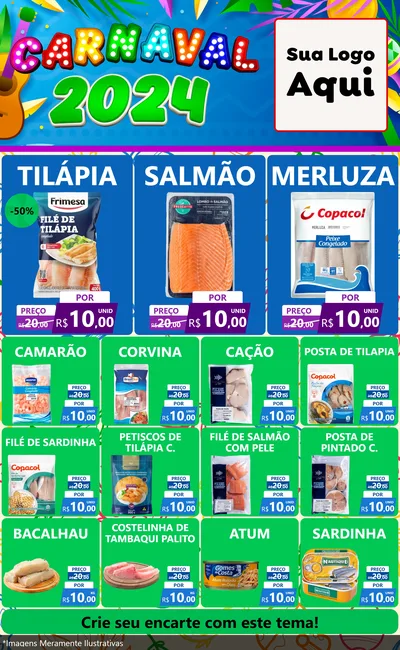 Modelo de Encarte para Encarte Grande com o tema Carnaval 2027 para Peixaria